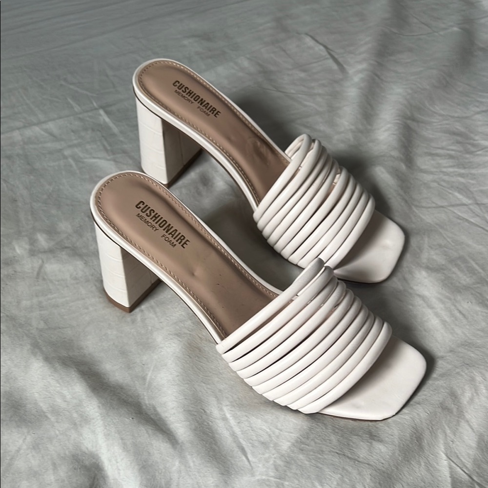 Cushionaire White Block Heel Sandals - snakeskin detail